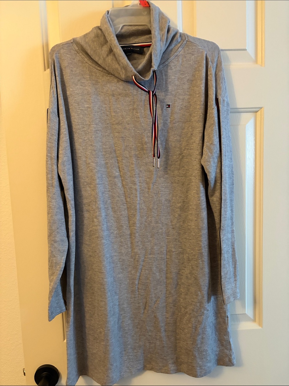 Tommy Hilfiger Light Gray Turtleneck Pullover with Contrast Drawstring